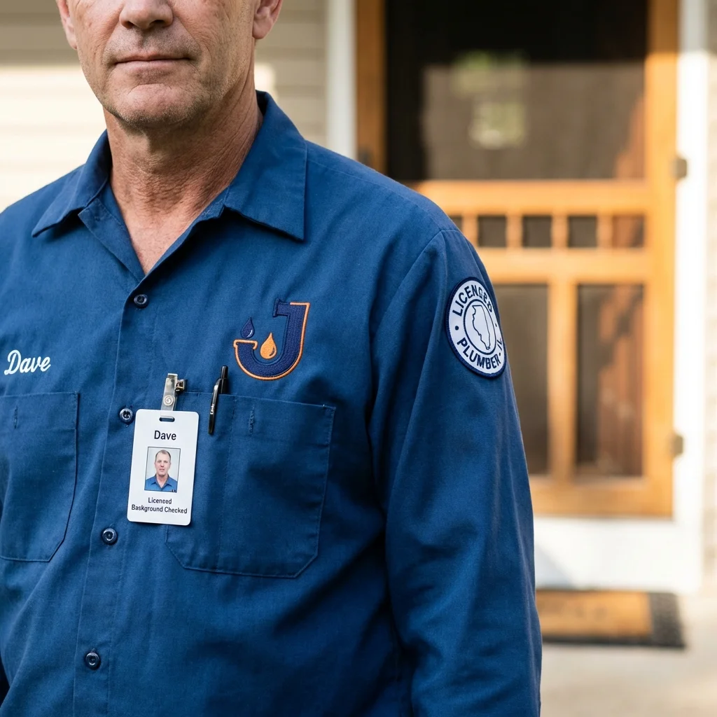 Licensed plumber showing ID badge in West Monroe, LA