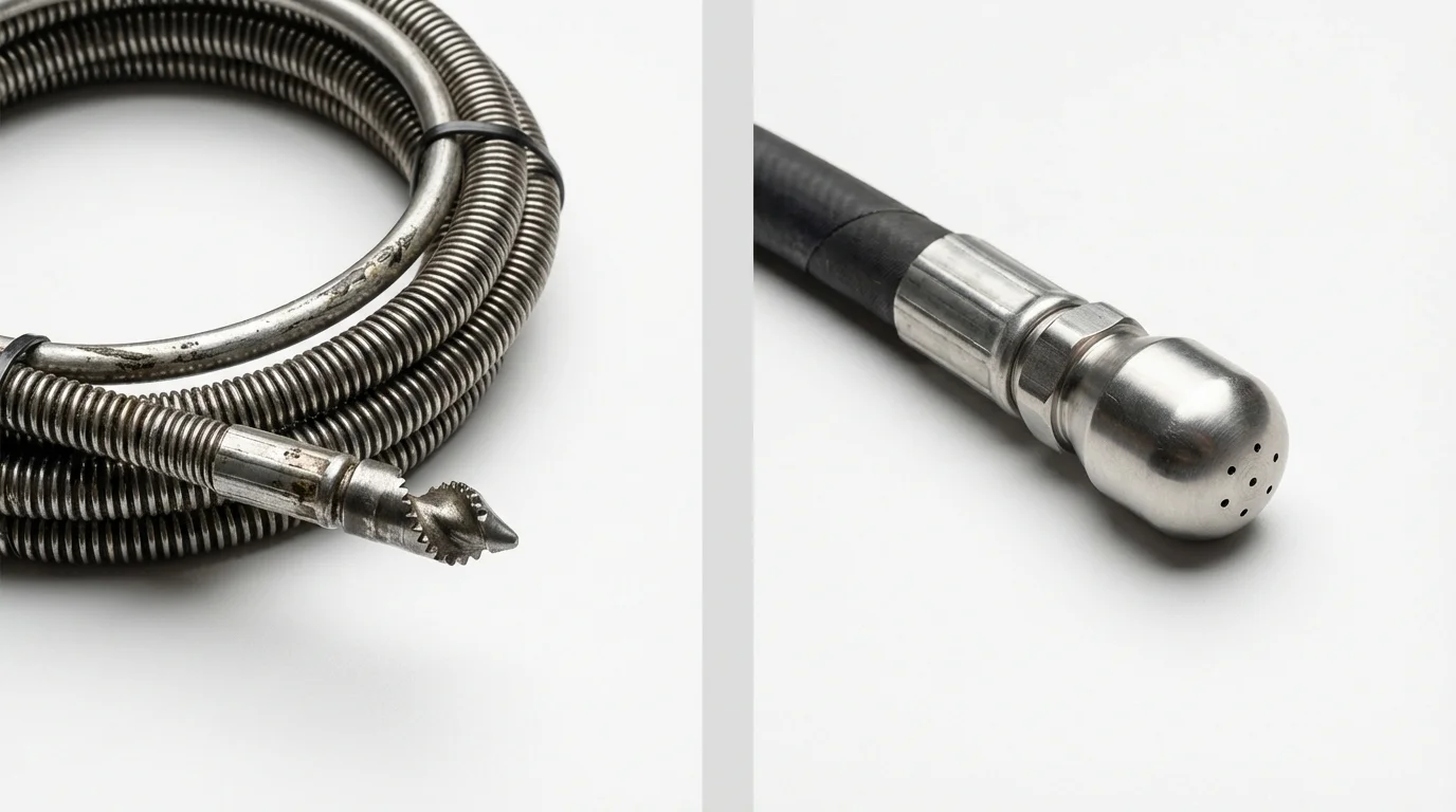 Drain snake cable and hydro jetting nozzle used for drain cleaning in West Monroe, LA