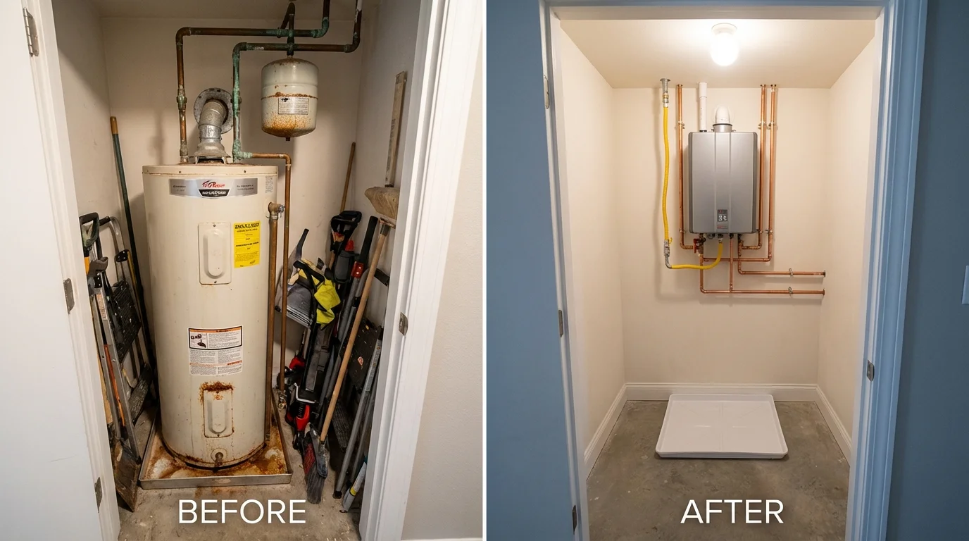 Tank water heater versus wall-mounted tankless unit comparison for West Monroe, LA homeowners