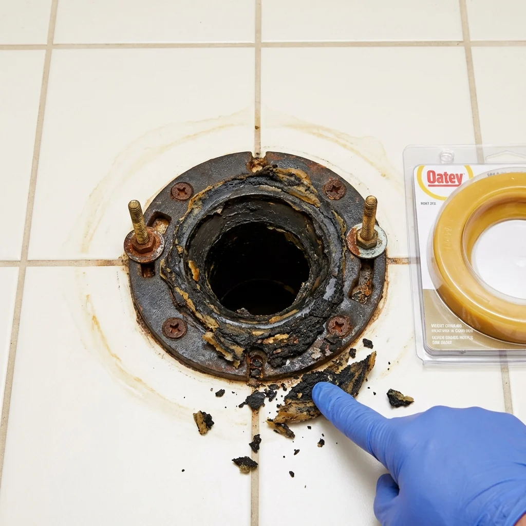 Failed wax ring showing water seepage at the base of a toilet in a West Monroe, LA home