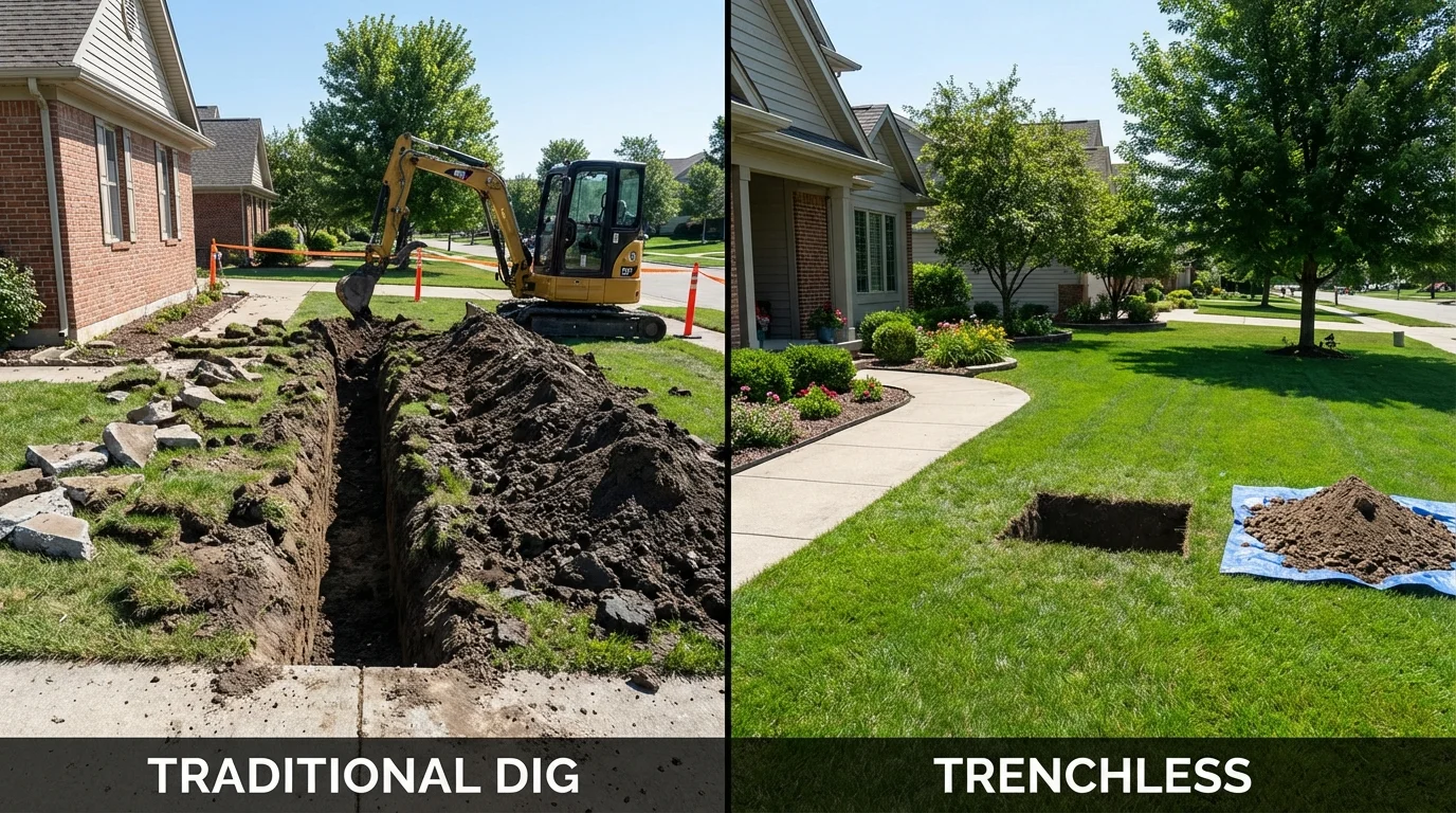 Trenchless sewer repair with minimal yard damage versus traditional excavation in West Monroe, LA